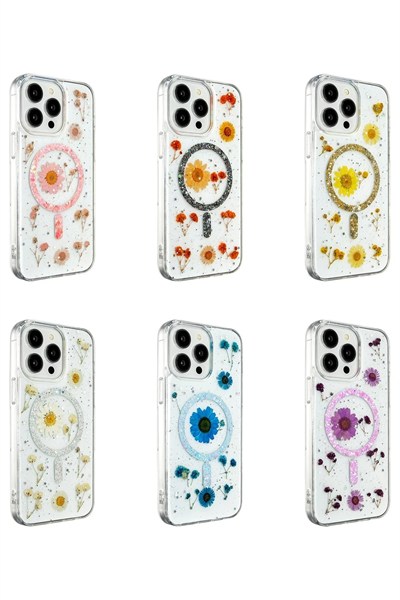 Mey İthalat®  iPhone 15 Pro Kılıf Daisy Simli Magsafe Kapak - Mavi