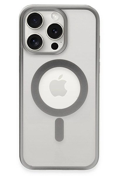 Mey İthalat®  iPhone 15 Pro Kılıf Erozi Magsafe Kapak - Gümüş