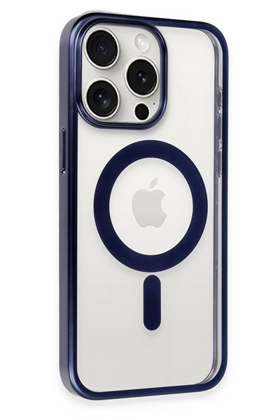 Mey İthalat®  iPhone 15 Pro Kılıf Erozi Magsafe Kapak - Lacivert