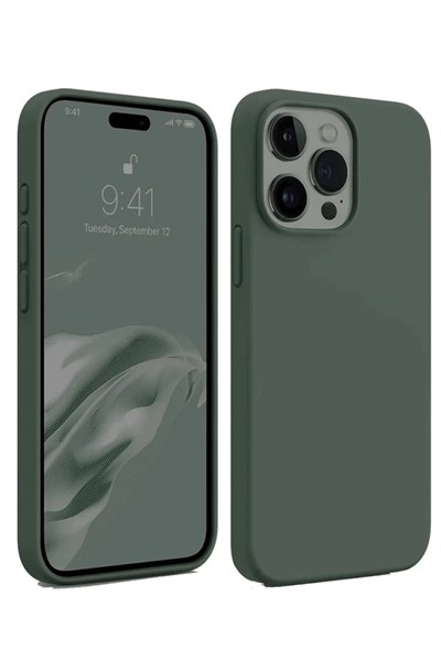 Mey İthalat®  iPhone 15 Pro Kılıf First Silikon - Koyu Yeşil