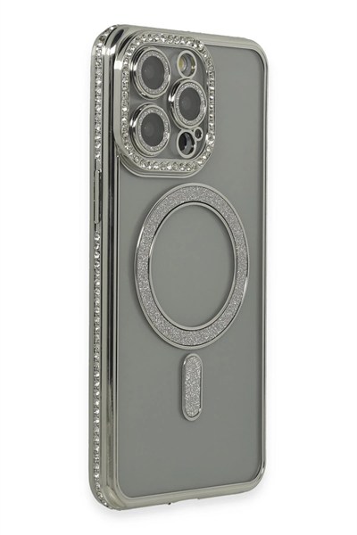 Mey İthalat®  iPhone 15 Pro Kılıf Joke Simli Magneticsafe Kılıf - Gri