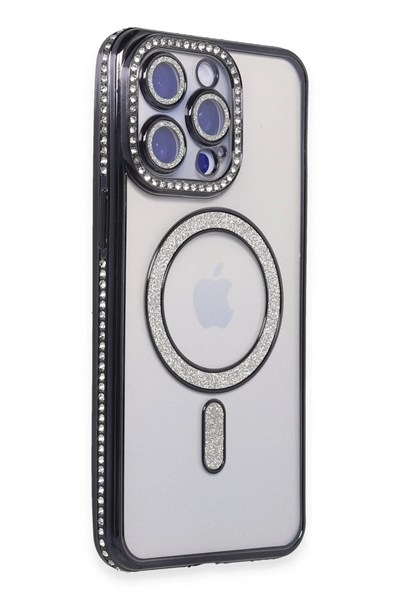 Mey İthalat®  iPhone 15 Pro Kılıf Joke Simli Magneticsafe Kılıf - Siyah