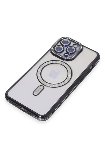 Mey İthalat®  iPhone 15 Pro Kılıf Joke Simli Magneticsafe Kılıf - Siyah