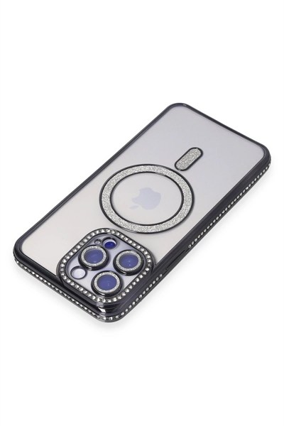 Mey İthalat®  iPhone 15 Pro Kılıf Joke Simli Magneticsafe Kılıf - Siyah