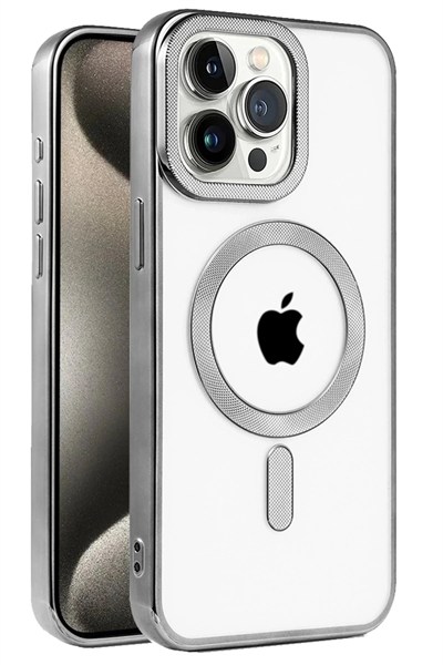 Mey İthalat®  iPhone 15 Pro Kılıf Kronos Magsafe Kapak - Titanyum Gri