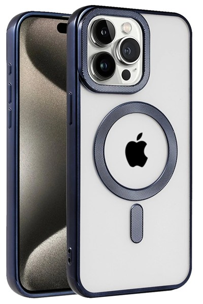 Mey İthalat®  iPhone 15 Pro Kılıf Kronos Magsafe Kapak - Lacivert