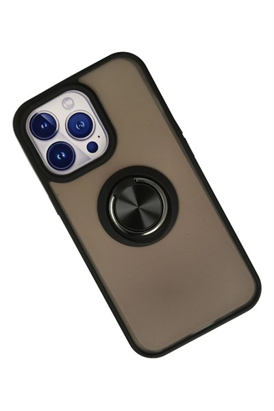 Mey İthalat®  iPhone 15 Pro Kılıf Montreal Yüzüklü Silikon Kapak - Siyah