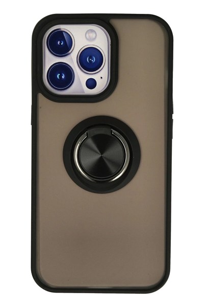 Mey İthalat®  iPhone 15 Pro Kılıf Montreal Yüzüklü Silikon Kapak - Siyah
