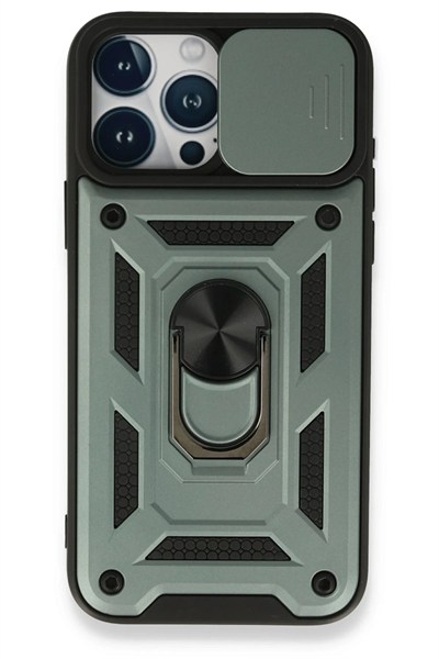 Mey İthalat®  iPhone 15 Pro Kılıf Pars Lens Yüzüklü Silikon - Yeşil