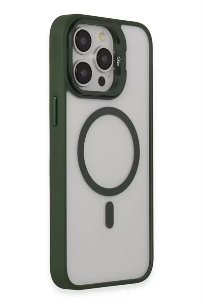 Mey İthalat®  iPhone 15 Pro Kılıf Roblox Lens Magsafe Standlı Kapak - Koyu Yeşil