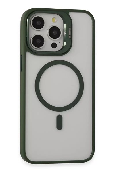 Mey İthalat®  iPhone 15 Pro Kılıf Roblox Lens Magsafe Standlı Kapak - Koyu Yeşil