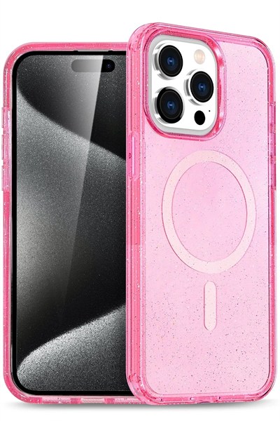 Mey İthalat®  iPhone 15 Pro Kılıf Star Magsafe Kapak - Pembe
