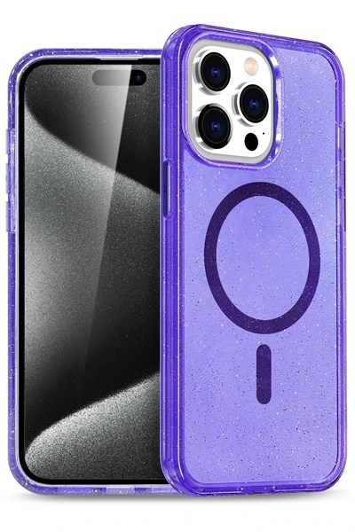 Mey İthalat®  iPhone 15 Pro Kılıf Star Magsafe Kapak - Mor