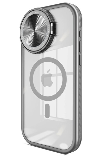 Mey İthalat®  iPhone 15 Pro Kılıf Teleskop Lens Magsafe Silikon Kapak - Titan Gri