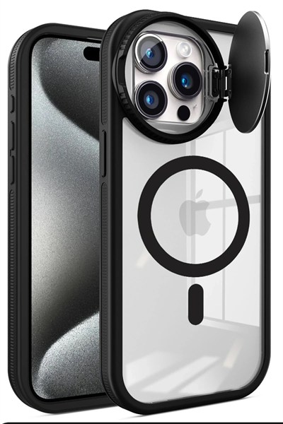Mey İthalat®  iPhone 15 Pro Kılıf Teleskop Lens Magsafe Silikon Kapak - Siyah