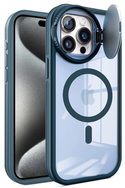 Mey İthalat®  iPhone 15 Pro Kılıf Teleskop Lens Magsafe Silikon Kapak - Lacivert