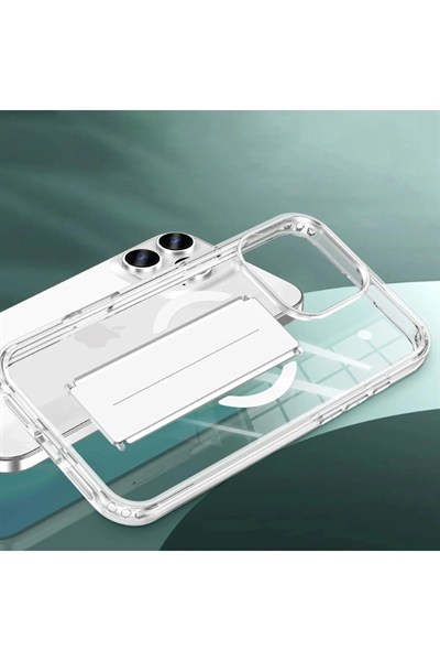 Mey İthalat®  iPhone 15 Pro Max Kılıf Alfa Magsafe Standlı Kapak - Şeffaf