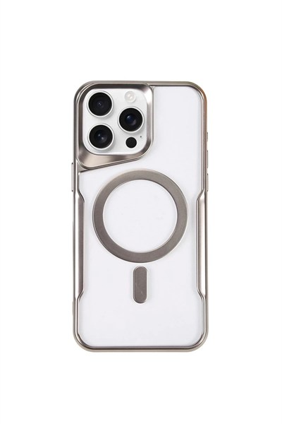 Mey İthalat®  iPhone 15 Pro Max Kılıf Boyi Magsafe Silikon Kapak - Gümüş
