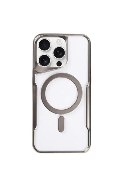 Mey İthalat®  iPhone 15 Pro Max Kılıf Boyi Magsafe Silikon Kapak - Titan Gri