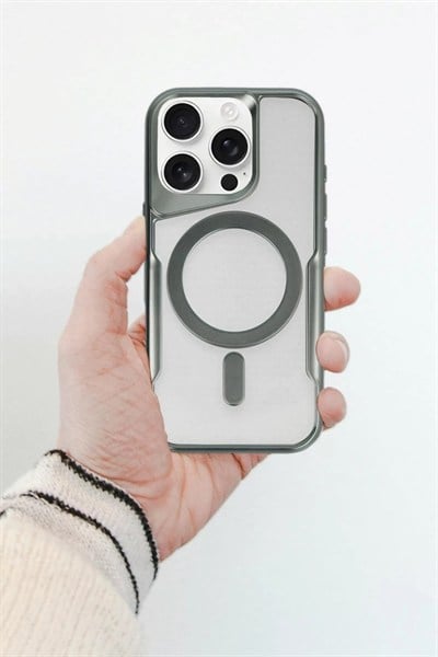 Mey İthalat®  iPhone 15 Pro Max Kılıf Boyi Magsafe Silikon Kapak - Titan Gri