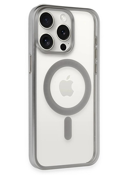 Mey İthalat®  iPhone 15 Pro Max Kılıf Erozi Magsafe Kapak - Gümüş