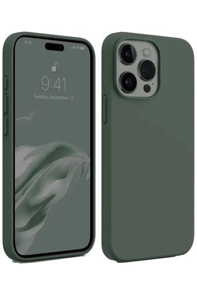 Mey İthalat®  iPhone 15 Pro Max Kılıf First Silikon - Koyu Yeşil
