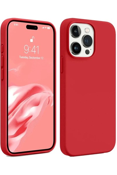 Mey İthalat®  iPhone 15 Pro Max Kılıf First Silikon - Kırmızı