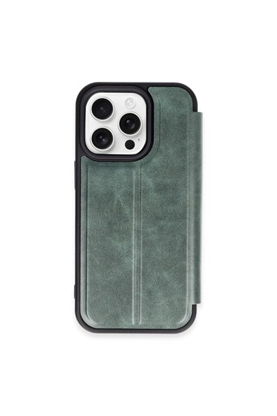 Mey İthalat®  iPhone 15 Pro Max Kılıf Flip Cover - Koyu Yeşil