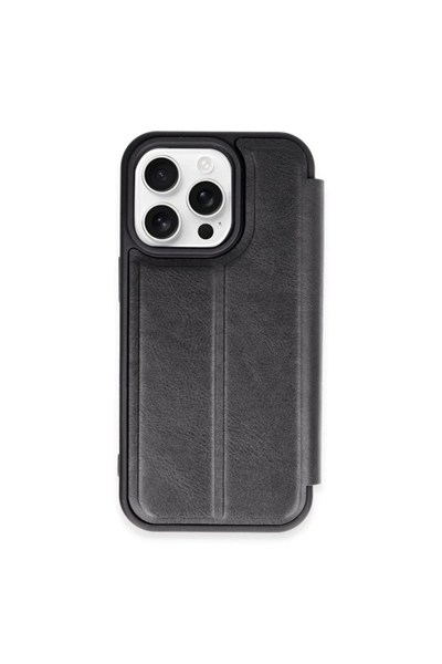Mey İthalat®  iPhone 15 Pro Max Kılıf Flip Cover - Siyah