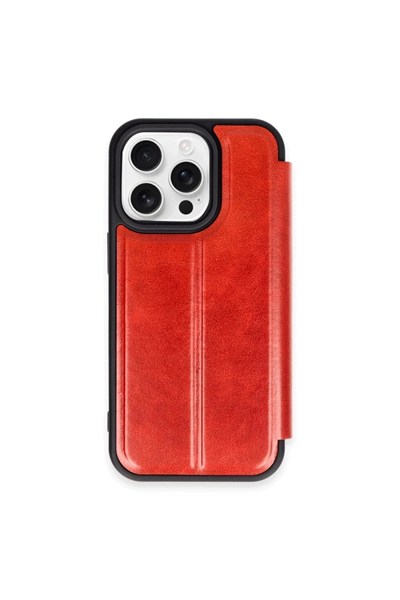Mey İthalat®  iPhone 15 Pro Max Kılıf Flip Cover - Kırmızı