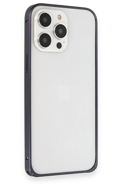 Mey İthalat®  iPhone 15 Pro Max Kılıf Metal Bumper Magneticsafe Kapak - Lacivert