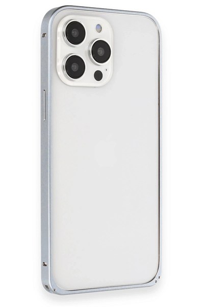Mey İthalat®  iPhone 15 Pro Max Kılıf Metal Bumper Magneticsafe Kapak - Gri