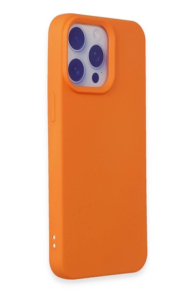 Mey İthalat®  iPhone 15 Pro Max Kılıf Nano içi Kadife Silikon - Turuncu