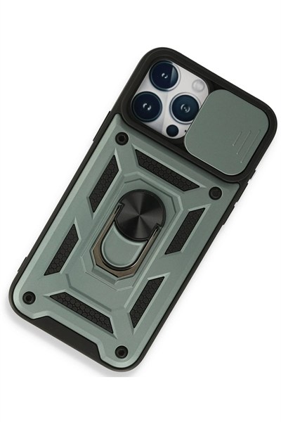 Mey İthalat®  iPhone 15 Pro Max Kılıf Pars Lens Yüzüklü Silikon - Yeşil