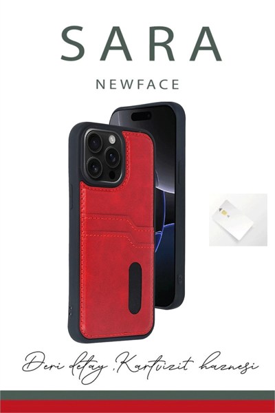 Mey İthalat®  iPhone 15 Pro Max Kılıf Sara Kartvizitli Deri Kılıf - Koyu Yeşil