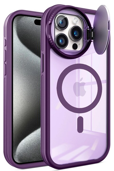 Mey İthalat®  iPhone 15 Pro Max Kılıf Teleskop Lens Magsafe Silikon Kapak - Derin Mor