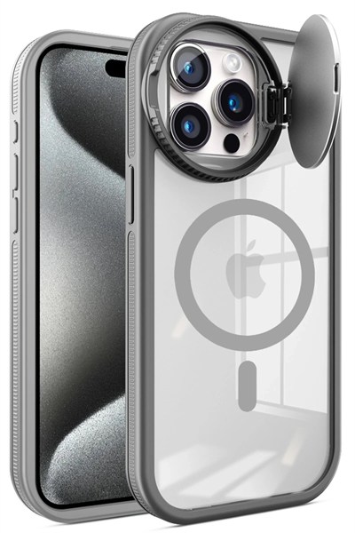 Mey İthalat®  iPhone 15 Pro Max Kılıf Teleskop Lens Magsafe Silikon Kapak - Titan Gri