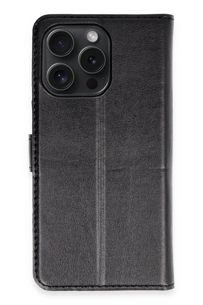 Mey İthalat®  iPhone 15 Pro Max Kılıf Trend S Plus Kapaklı Kılıf - Siyah