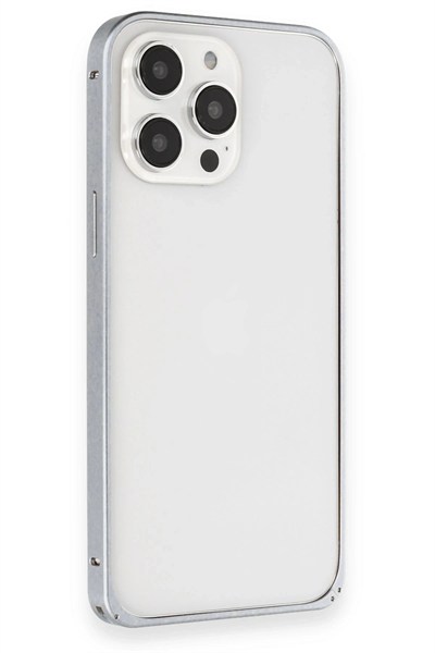 Mey İthalat®  iPhone 15 Pro Max Metal Bumper Mat Kapak - Gri