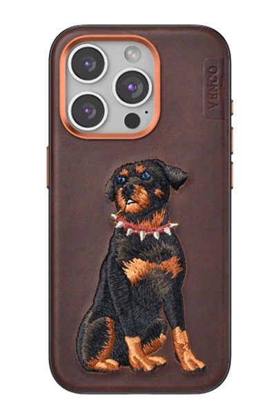 Mey İthalat®  iPhone 15 Pro Perma Desenli Kapak - Koyu Kahve