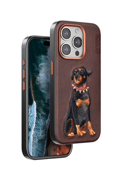 Mey İthalat®  iPhone 15 Pro Perma Desenli Kapak - Koyu Kahve