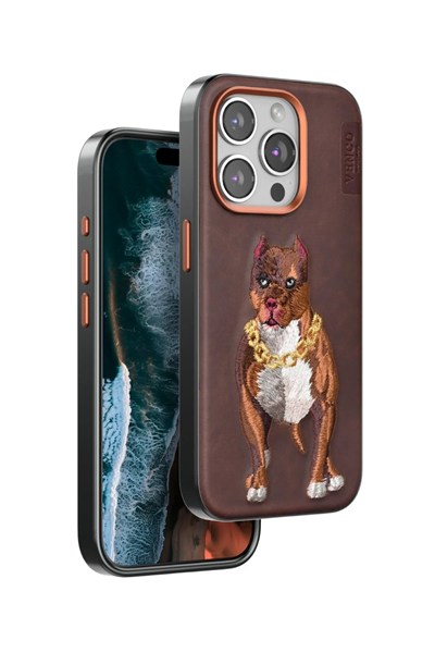 Mey İthalat®  iPhone 15 Pro Perma Desenli Kapak - Kahverengi