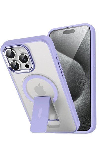 Mey İthalat®  iPhone 15 Pro Tork Magsafe Standlı Kapak - Lila