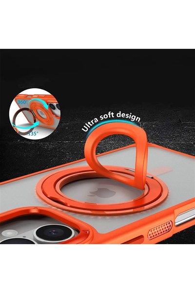 Mey İthalat®  iPhone 16 Banza Magsafe Standlı Kapak - Kahverengi