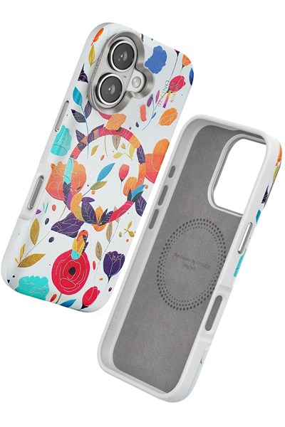 Mey İthalat®  iPhone 16 Flower Series Magsafe Kapak - Beyaz