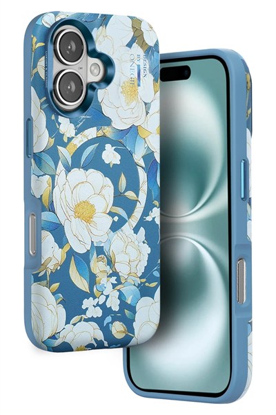 Mey İthalat®  iPhone 16 Flower Series Magsafe Kapak - Mavi