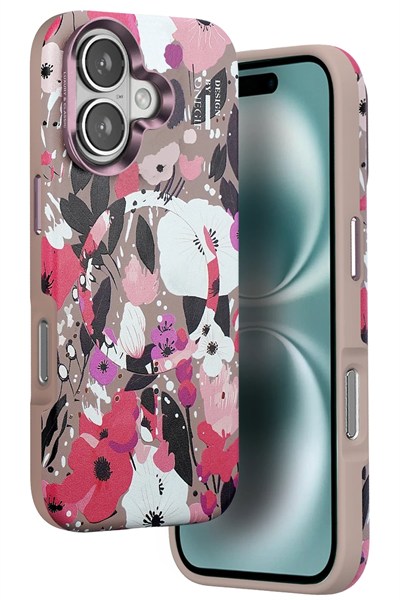 Mey İthalat®  iPhone 16 Flower Series Magsafe Kapak - Pembe