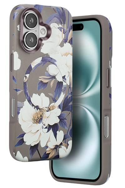 Mey İthalat®  iPhone 16 Flower Series Magsafe Kapak - Gri