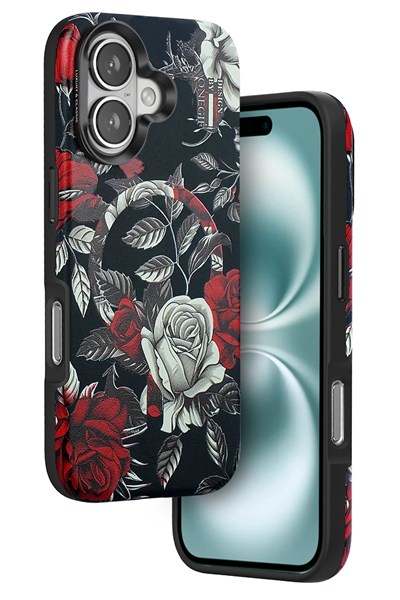 Mey İthalat®  iPhone 16 Flower Series Magsafe Kapak - Siyah