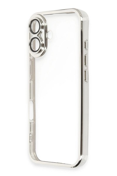 Mey İthalat®  iPhone 16 Kılıf  Lensli Silikon - Gümüş